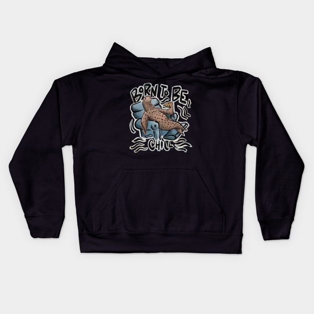 “Born to be chill” sloth laid back recliner eating pizza Kids Hoodie by SubtleSplit